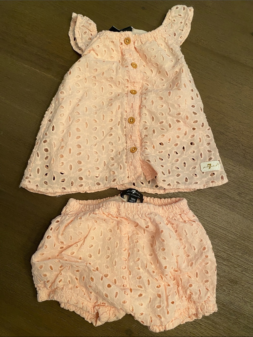 7 For All Mankind Pink Eyelet Top & Bloomers Set